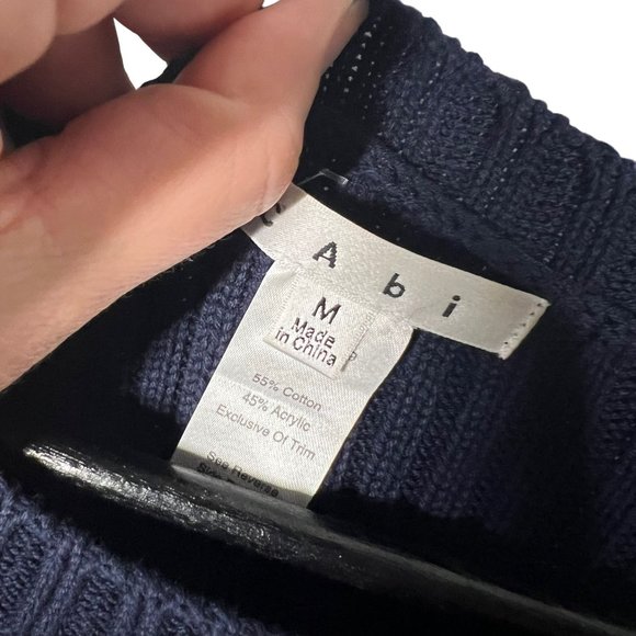 CAbi Deep Blue Cable Knit Double Zip Pullover Sweater Medium - Picture 4 of 8